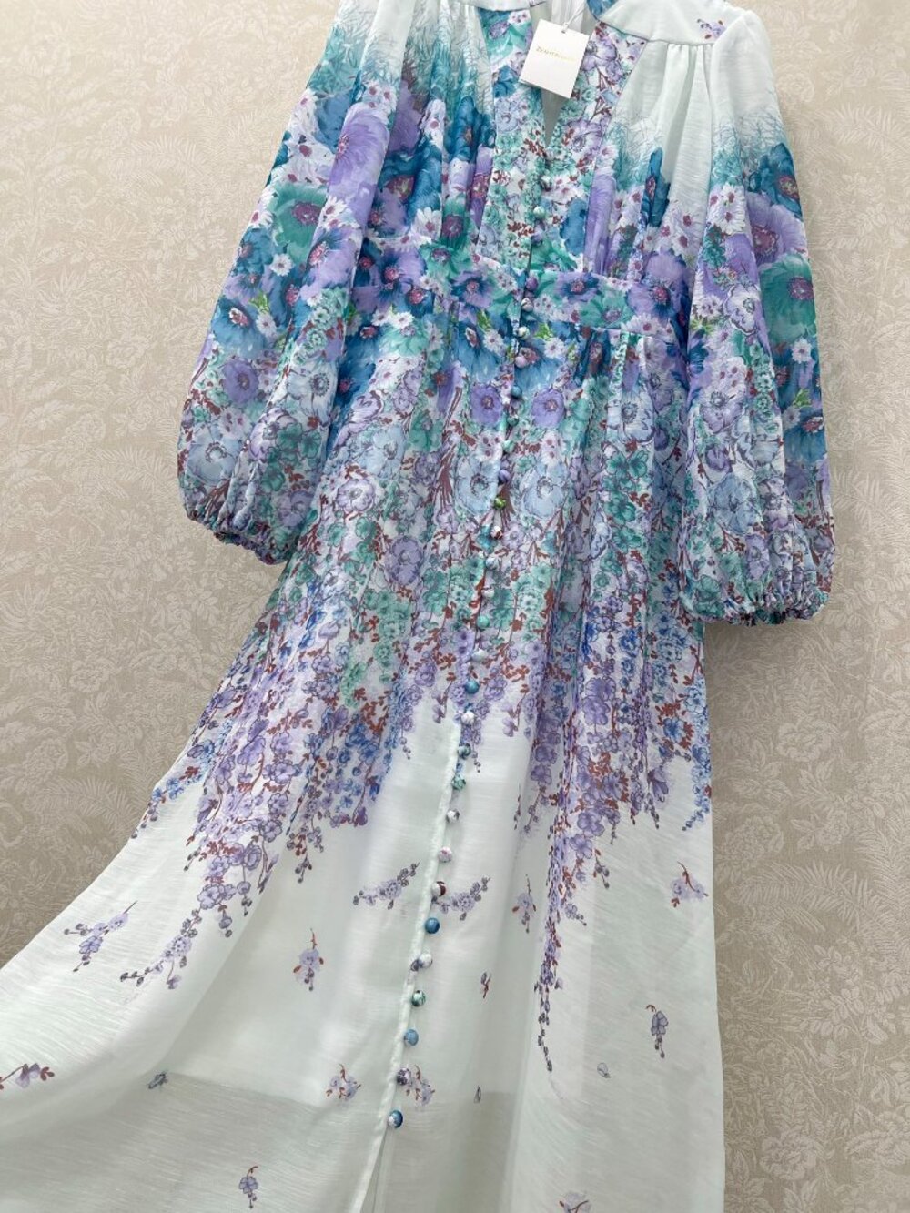 Zimmermann Light Mint Green Watercolor Floral Long Dress - Picture 6 of 9